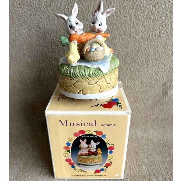 Musical Ceramic Easter Parade Bunny and Chick - Picture 2 of 6